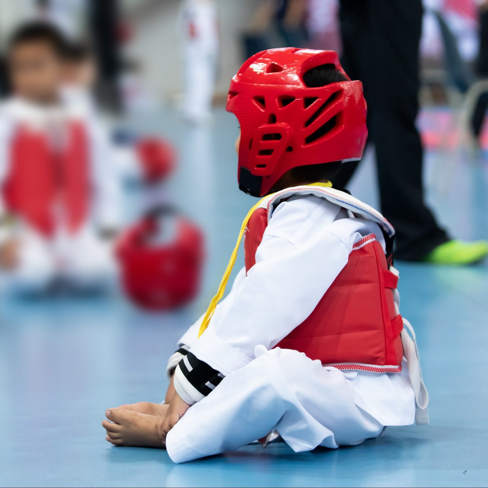 Kid,Sport,Athlete,Taekwondo,With,Protective,Gear,Red,Head,Vast